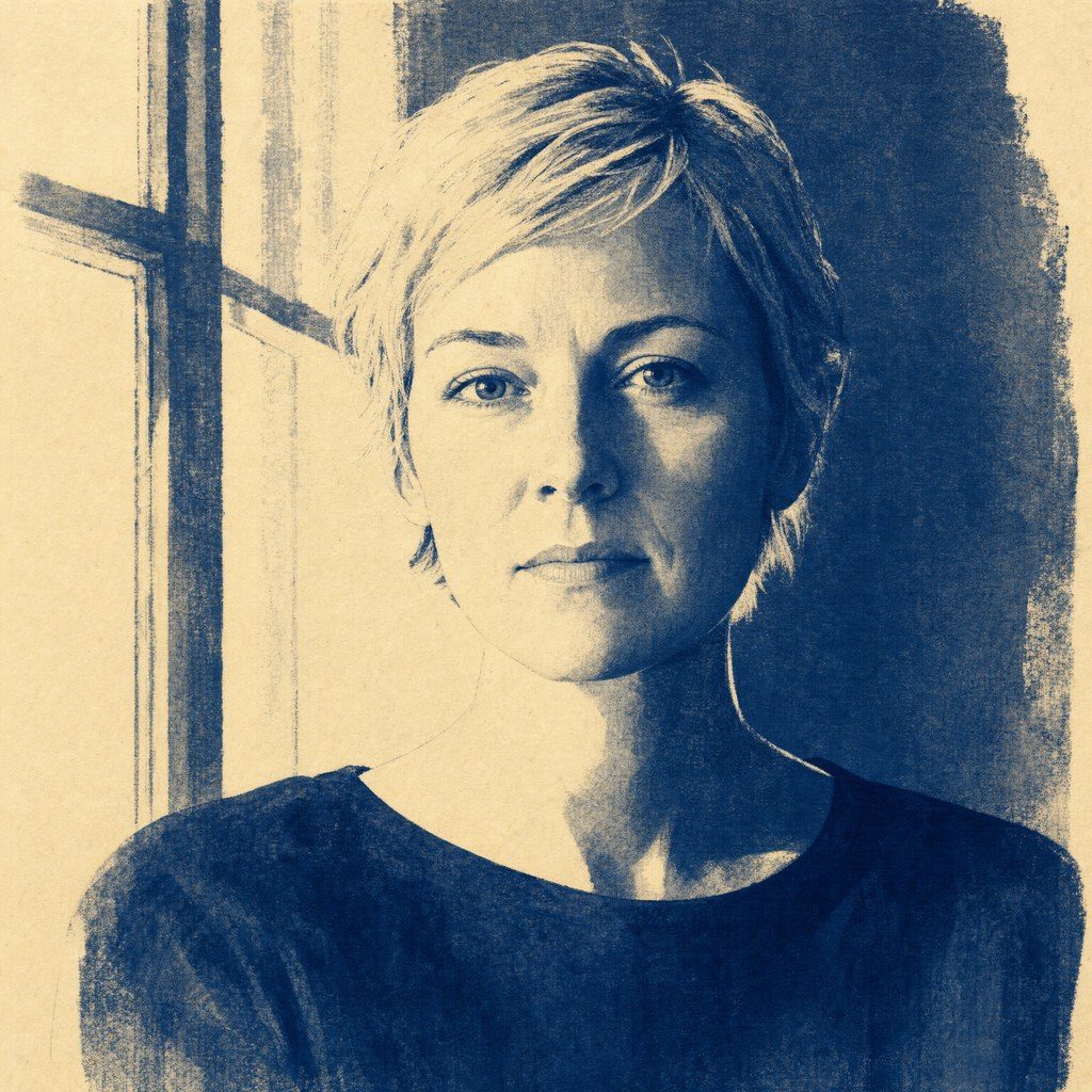 Portrait einer Frau, eine Gesichtshälfte im Licht, die andere im Schatten